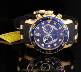 Invicta Men's Pro Diver Collection Chronograph Blue Dial Black Polyurethan Watch 843836069830
