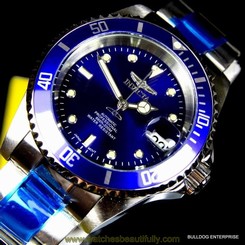 Mens Invicta Pro Diver Steel Silver Blue Coin Bezel NH35A Automatic Watch New