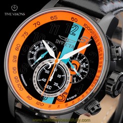 Invicta Men's 48mm S1 Rally Chronograph Orange & Blue Stripe Leather Strap Watch