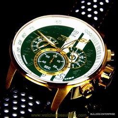 Men Invicta S1 Rally Racing Green Gold Plated Leather Chronograph Watch New