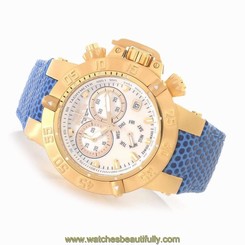 INVICTA WOMENS SUBAQUA NOMA III QUARTZ CHRONOGRAPH GOLD BLUE LEATHER WATCH 18295