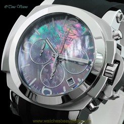 Invicta Men's Man-of-War Black Mother-of-Pearl Chronograph Rubber Strap Watch