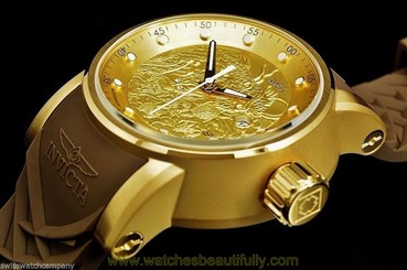 Invicta Men S1 Yakuza Dragon 24J Automatic 18K Matte Gold IP Brown Strap Watch