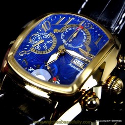 Invicta Dragon Lupah Gold Plated Blue Swiss Automatic Sellita SW500 Chrono New