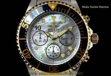 Invicta 47mm GRAND DIVER Chronograph TwoTone Gold Tone Platinum MOP Dial Watch