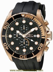 Invicta Mens Pro Diver 18K Rose Gold Plated Chronograph Polyurethane Band Watch
