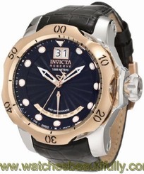 Invicta 1593 Men's Reserve Retrograde Black Dial Black Leather Watch