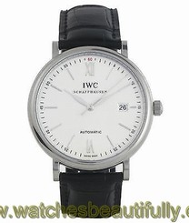 New IWC Portofino Automatic Steel White Dial Leather Strap Men's Watch IW356501 7640127775424