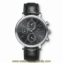 NEW IWC Portofino Chronograph Black Dial Steel 42mm Automatic Watch IW391008 7640127776360