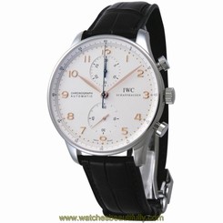 IWC MEN'S PORTUGIESER BLACK LEATHER BAND STEEL CASE AUTOMATIC WATCH IW371445