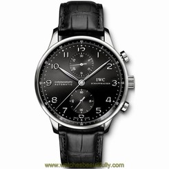IWC MEN'S 41MM BLACK LEATHER BAND STEEL CASE AUTOMATIC WATCH IW371447