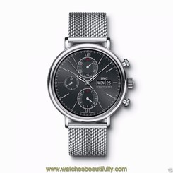 IWC IW391010 Portofino Chronograph SS MESH Bracelet Black Dial Retail: $6600 NEW