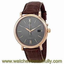 IWC MEN'S 40MM LEATHER BAND ROSE GOLD PLATED CASE AUTOMATIC WATCH IW356511