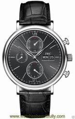 IWC Portofino Chronograph IW391008 Stainless Steel Black Dial Leather Ret:$5,600 7640127776360
