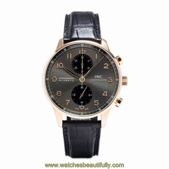 IWC MEN'S PORTUGIESER BLACK LEATHER BAND STEEL CASE AUTOMATIC WATCH IW371482