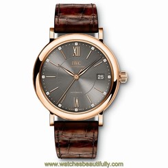 IWC UNISEX PORTOFINO 37MM BROWN LEATHER BAND AUTOMATIC ANALOG WATCH IW458106