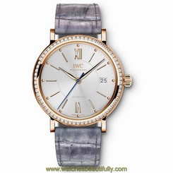 IWC MEN'S PORTOFINO 37MM GREY LEATHER BAND AUTOMATIC ANALOG WATCH IW458107