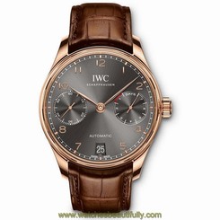 IWC MEN'S PORTUGIESER BROWN LEATHER BAND AUTOMATIC GREY DIAL WATCH IW500702