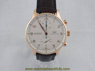 IWC Portuguese Chronograph Rose Gold IW3714-80 Silver Dial Mens Watch