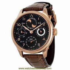 IWC MEN'S PORTUGIESER BROWN LEATHER BAND AUTOMATIC BLACK DIAL WATCH IW503202