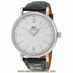 IWC Portofino Silver Dial 18K Rose Gold Brown Alligator Mens Watch 5111-02