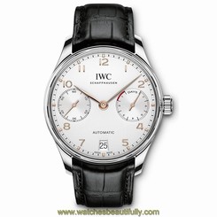 IWC MEN'S 42MM BLACK LEATHER BAND STEEL CASE AUTOMATIC ANALOG WATCH IW500704