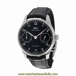 IWC Portugieser Automatic Black Dial Black Leather Mens Watch IW500703