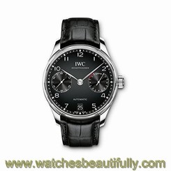 IWC MEN'S 42MM BLACK LEATHER BAND STEEL CASE AUTOMATIC ANALOG WATCH IW500703