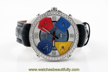 JACOB & CO. FIVE TIME ZONES DATE BIG MOP DIAL 3.00ct DIAMOND BEZEL 47mm
