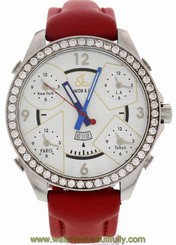 Men's Jacob & Co. Five Time Zones Diamond Bezel Red Leather Strap