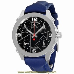 Jacob and Co. Five Time Zone Black Dial Blue Strap Mens Watch JCM-2