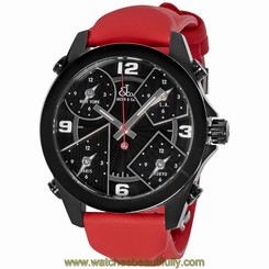 Jacob and Co. Five Time Zone Black Dial Red Strap Mens Watch JCM-2BC