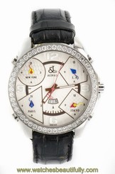 JACOB CO 5 TIME ZONE 2.0 CT DIAMOND BEZEL SILVER DIAL STAINLESS STEEL MENS WATCH