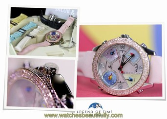 JACOB & CO Watch FIVE TIME ZONES Pink White Black Diamonds MOP dial 5 straps B/P