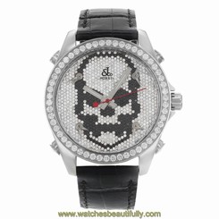 Fake AAA Jacob & Co. Black Band Five Time Zone Skull Dial 5.00Ct Diamond Unisex Watch Watch