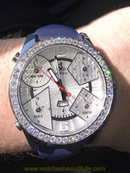 Jacob & Co Five Time Zone 47mm 3.25 Diamond Bezel Wrist Watch. Excellent!