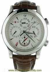 Mens Jaeger LeCoultre Master Grande Reveil Perpetual Calendar Alarm Steel Watch