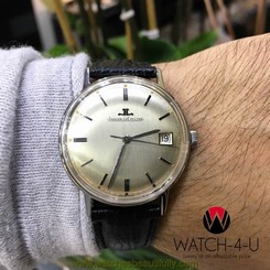 Rare Vintage Jaeger LeCoultre 35mm Automatic Black Leather Strap Mens Watch