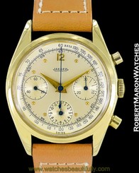 JAEGER VINTAGE 18K CHRONOGRAPH SCREW BACK VALJOUX 72B ca 1950