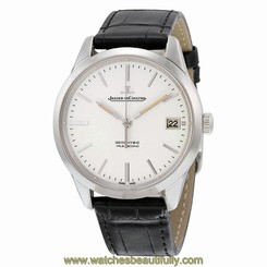 Jaeger LeCoultre Geophysic Automatic Silver Dial Black Leather Mens Watch