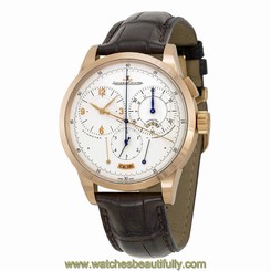 Jaeger LeCoultre Duometre Silver Dial Leather Mens Watch Q6012420