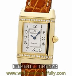 Jaeger-LeCoultre Reverso 265.1.08 Yellow Gold Diamond Bezel Silver Dial 21mm Qtz