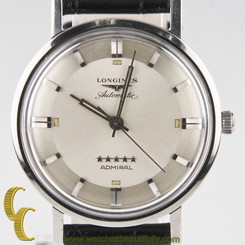 Longines Stainless Steel Five-Star Admiral Automatic Watch w/ Black Leather Band