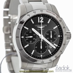 Longines Conquest Sport Black Dial Chronograph Watch Steel Date L27434566 7612356171537