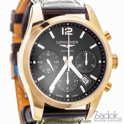 Longines Conquest Classic Black Dial Chronograph Watch 18k Rose Gold L27868563