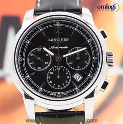NEW Longines Men's Saint-Imier 41mm Steel on Leather Chrono Watch Black Face