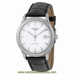 longines Flagship Automatic White Dial Black Leather Mens Watch L48744122 703200186375