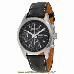 Longines Conquest Classic Automatic Black Dial Black Leather Mens Watch