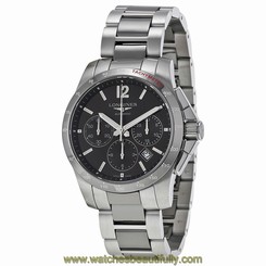 Longines Conquest Grey Dial Chronograph Steel and Ceramic Mens Watch L27444067
