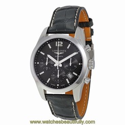 Longines Conquest Automatic Chronograph Black Dial Black Leather Watch L27864563